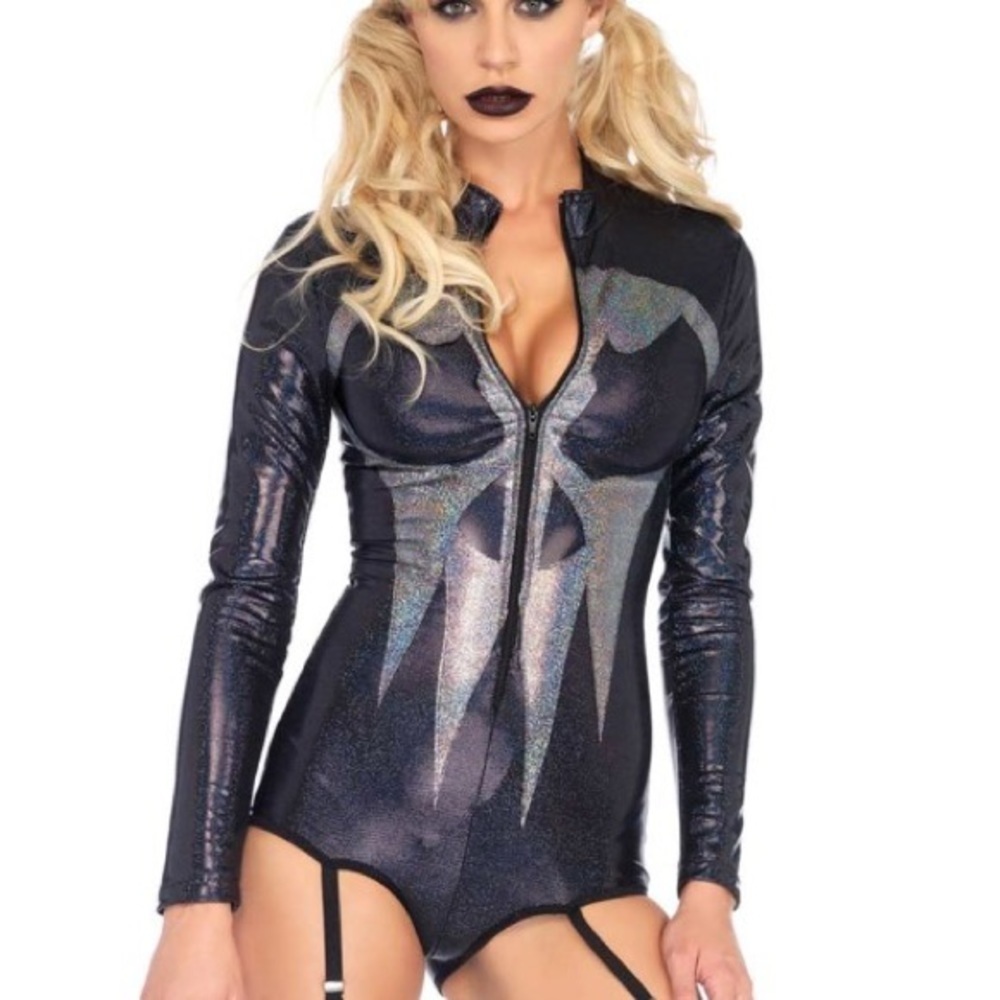 Iridescent skull garter bodysuit